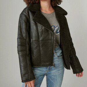 Lucky Brand Suede Faux Shearling Moto Jacket